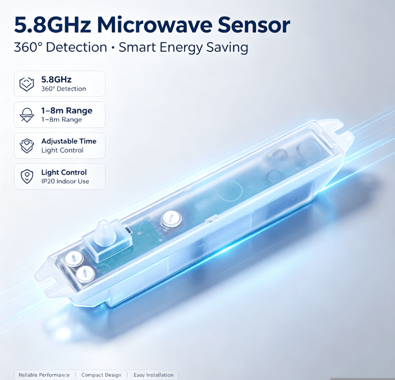 Cảm biến vi sóng PD-MV1020 5,8 GHz | Cài đặt ẩn, ít kích hoạt sai hơn khi chiếu sáng